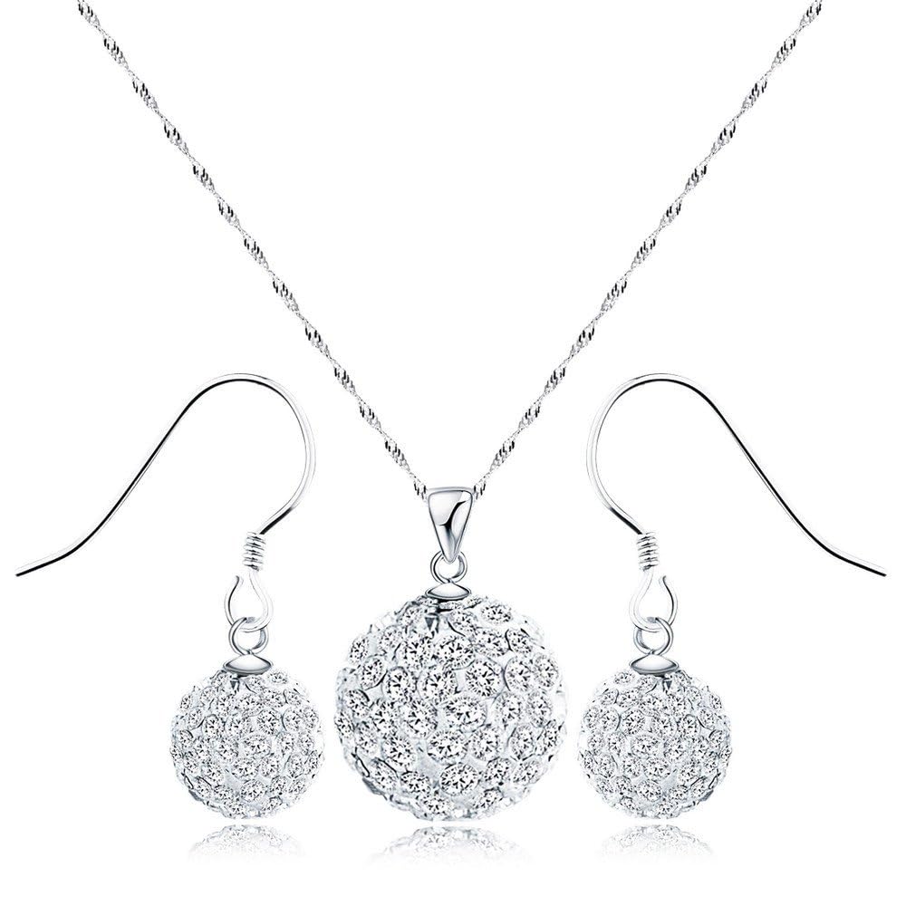 Mecool S925 Sterling Silver Snow White Crystal Drop Earrings/Necklaces/Jewelry Set