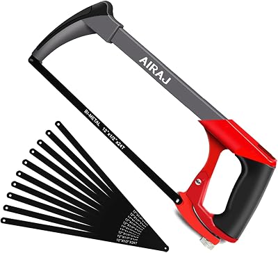 AIRAJ Multifunctional Hacksaw Frame 2 in 1 Adjustable Tension 10 Blades