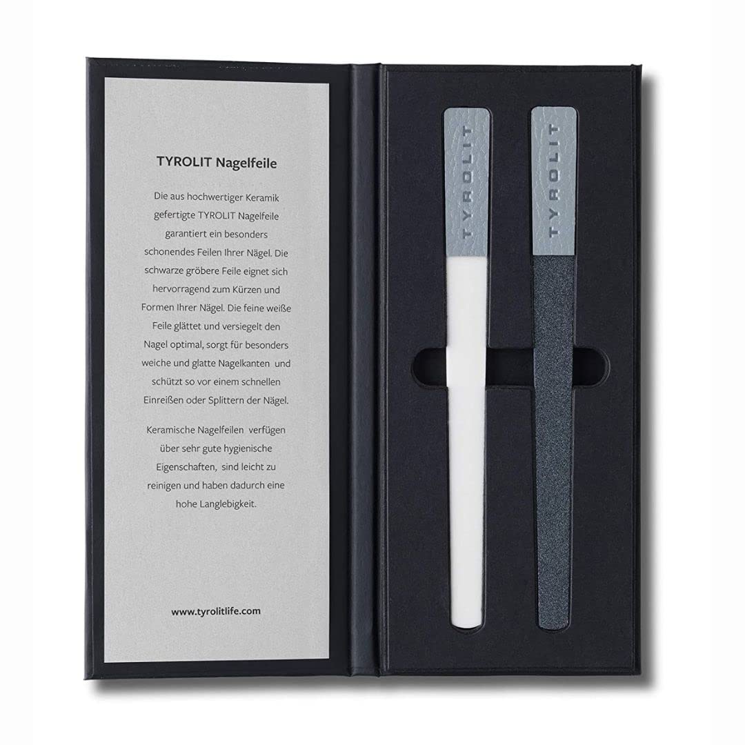 TYROLIT High-quality nail file set 2 pieces with case - nail file for gel and natural nails - durable ceramic nail files in elegant case for smoothing and sealing