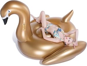 Jasonwell Giant Inflatable Golden Swan Pool Float Inflatable Party Float Toy with Fast Valves Summer Outdoor Swimming Pool Lounge Raft Decorations Toys for Adults & Kids 75x 67 x 51.2-Inch