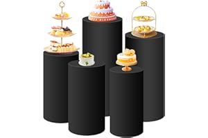 SaitiMade Set of 5 - Black Cylinder Pedestal Stand Covers, Spandex Cylinder Stand Covers for Party, Wedding or Birthday Event Decor - Only Contains Cylinder Covers