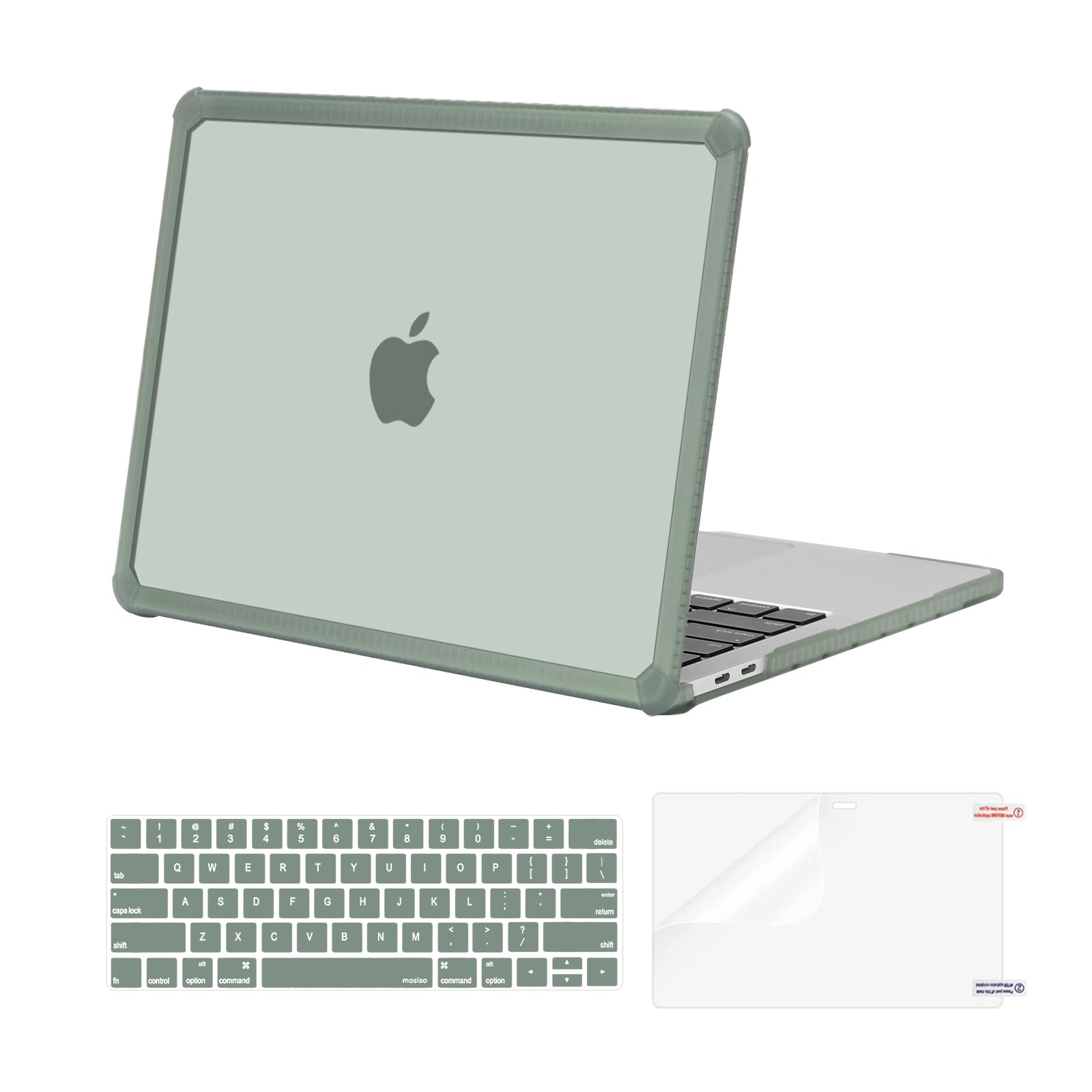 MOSISO Compatible with MacBook Pro 13 inch Case M2 2025-2016 A2338 M1 A2251 A2289 A2159 A1989 A1708 A1706, Anti-Cracking Heavy Duty Plastic TPU Bumper Hard Case&Keyboard Skin&Screen Film,Emerald Green