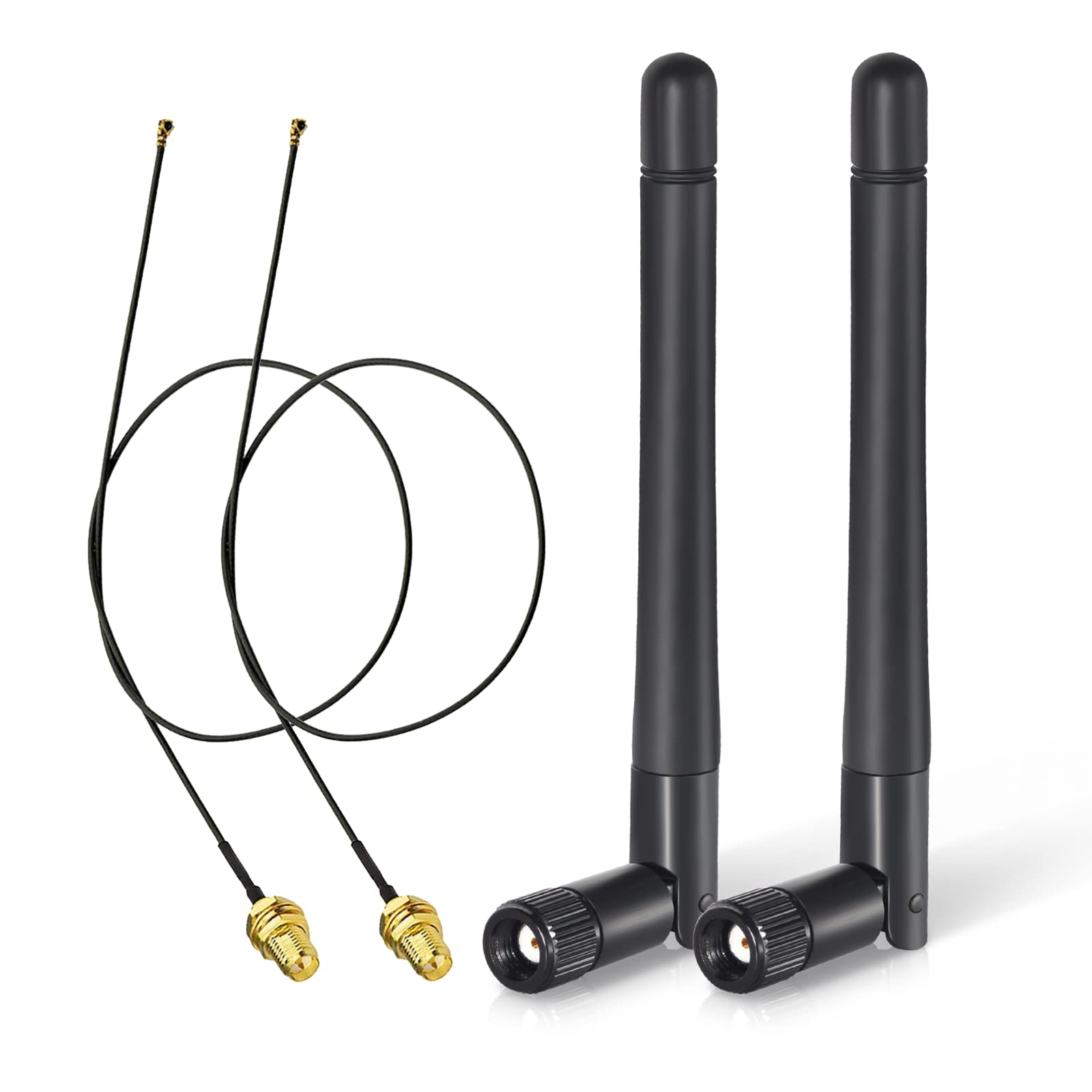 Bingfu Dual Band M.2 WiFi Antenna 2.4GHz 5GHz 5.8GHz 3dBi MIMO RP-SMA Male External Aerial (2-Pack) + 2 x 30cm NGFF IPEX4 to RP-SMA Cable for M.2 NGFF Intel Wireless Network Card WiFi Adapter Laptop