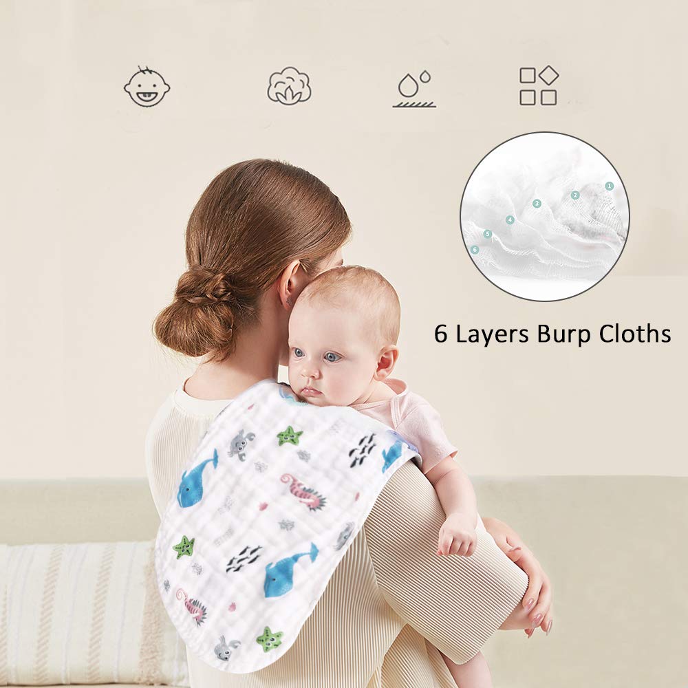 Burp Cloths Baby Bibs 4 Pack 100% Cotton 6 Layers Multi-Use Muslin Burp Cloths for Boys & Girls Muslin Cloths by Yoofoss (1-24 Month): Baby