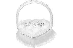 VICASKY Lace Ring Pillow Ring Bearer Cushion Wedding Pillow Heart Shape Barrier for Wedding Heart Shaped Bracket Box Pearl Bride Satin