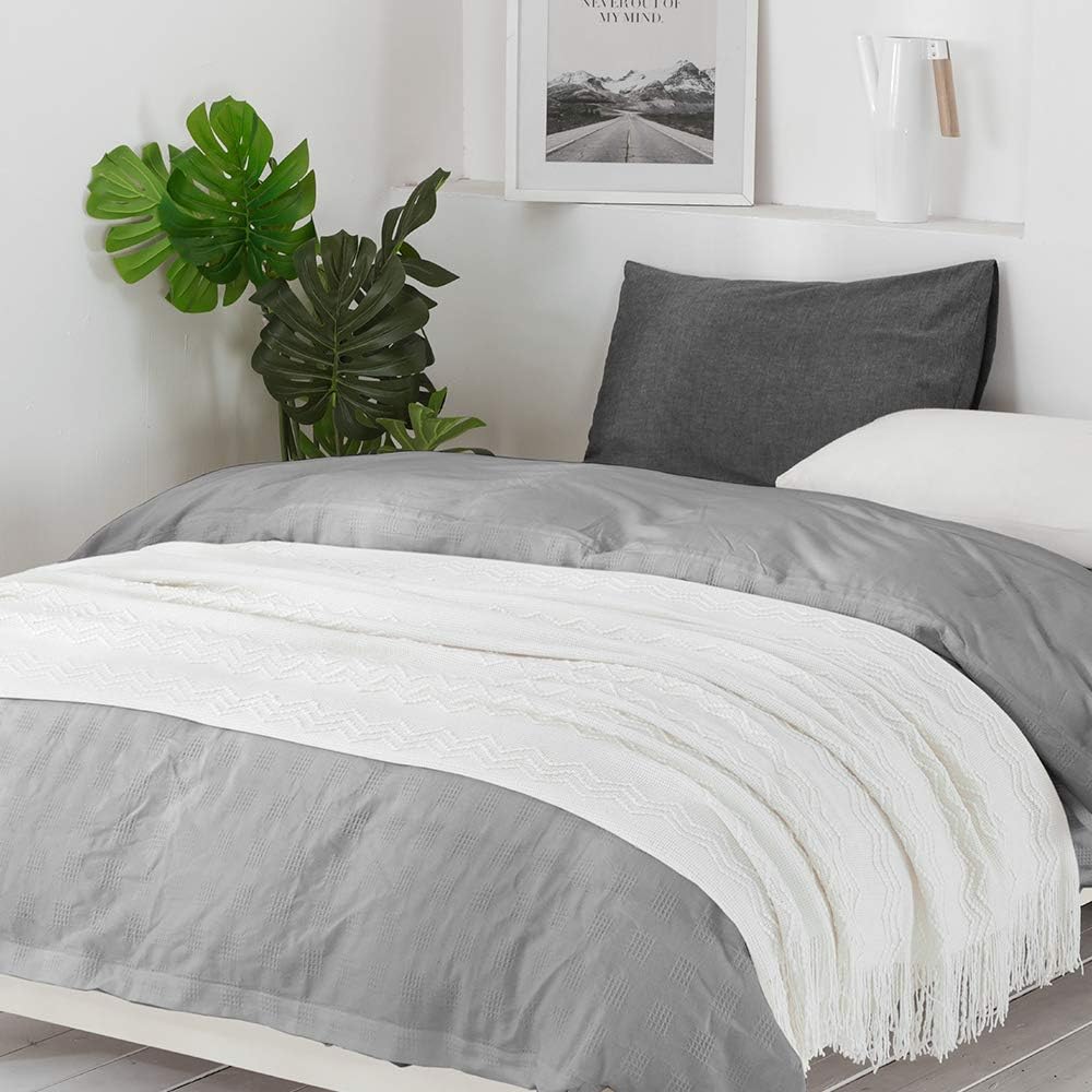 Bourina Throw Blanket Textured Solid Soft for Sofa Couch Decorative Knitted Blanket, 50" x 60",Off White: Home & Kitchen