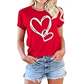 Valentine's Women's Wife's Day Graphic Tees Short Sleeve Heart Printed Shirts Blouse Tops
