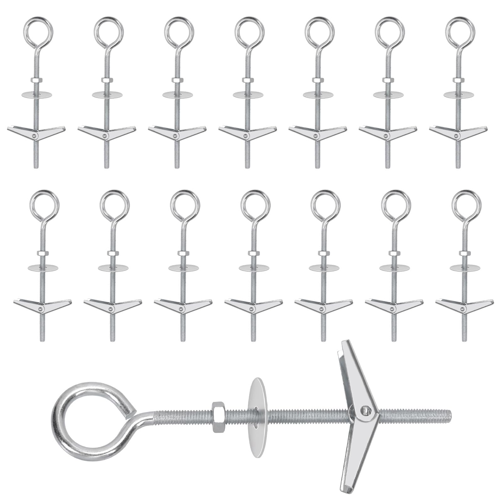 Swpeet 15 Set M4×75mm Eye Bolt Toggle Bolts and Wing Nut Kit with Hex Nuts, Washers Assortment Kit, Heavy Duty Butterfly Toggle Anchors Swag Hooks for Hanging Heavy Items on Drywall