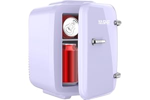 YASHE Mini Fridge, 4 Liter Makeup Fridge, 110V AC/ 12V DC Thermoelectric Cooler and Warmer Small Fridge for Bedroom, Drink, Dorm, Car, Purple