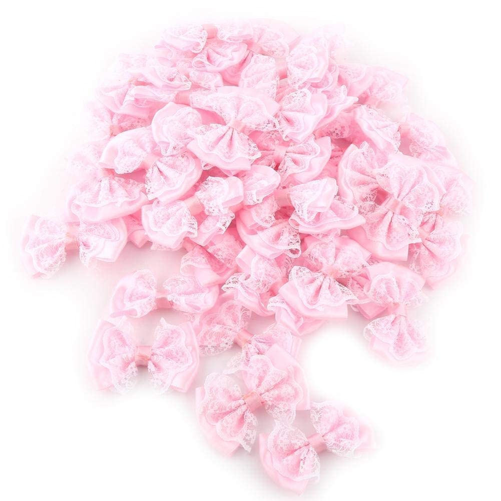 50pcs Bow Appliques Mini Bow Tie Shaped Lace Flowers for Wedding Ornament Appliques DIY Embellishment Craft Artificial Decoration(Pink) Handcraft Materials