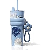 Sidagar 24 oz Stainless Steel Tumbler with Lid and Straw, Insulated Coffee Mug, Leak Proof, Portable Iced Travel Water Bottle, Reusable Thermal Coffee Cup, Floral Blue