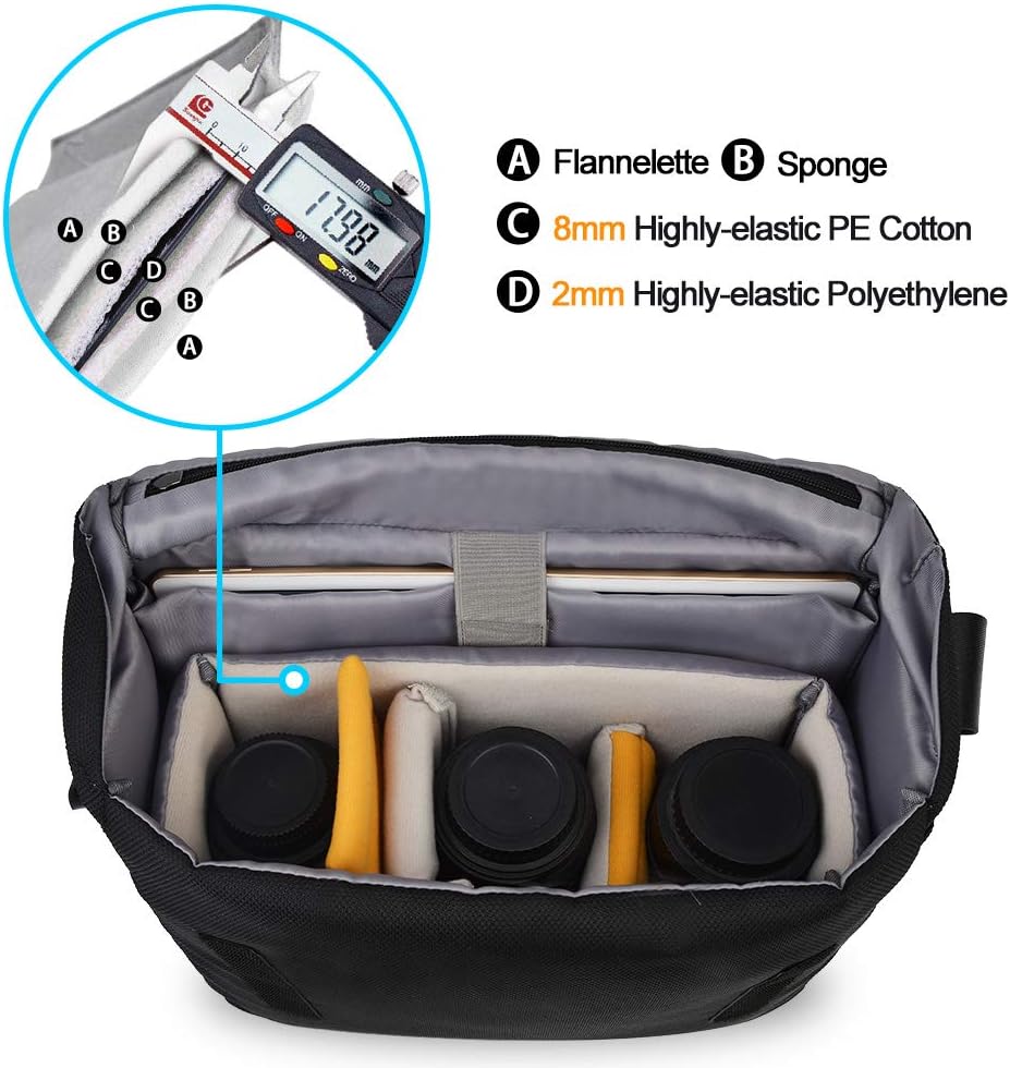 CADeN Camera Shoulder Bag, DSLR Camera Messenger Bag Case with Tripod Holder Compatible for Nikon, Canon, Sony, Mirrorless Cameras and Lenses Waterproof Black : Camera & Photo