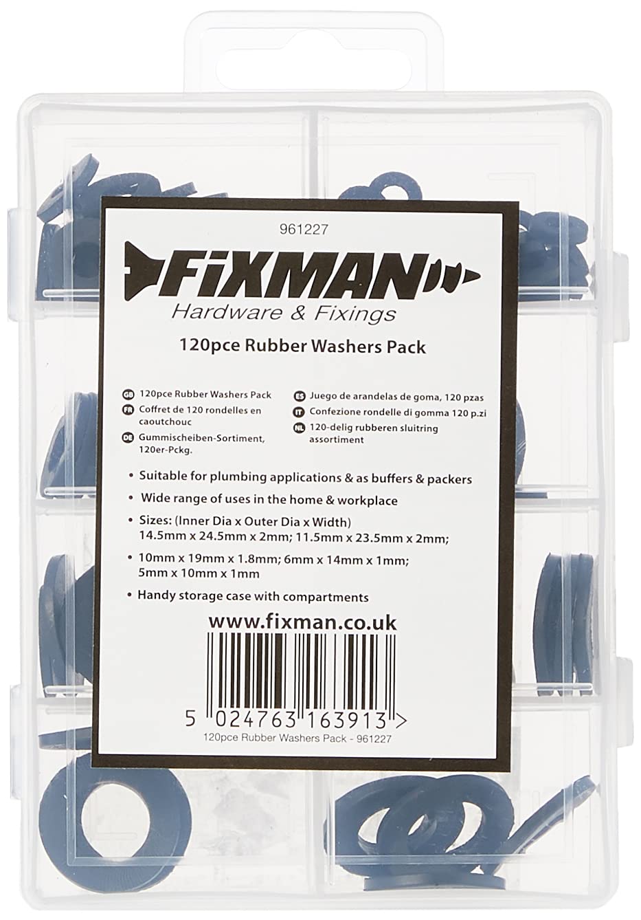 Fixman 961227 Rubber Washers Pack 120pce,Black