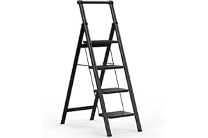 Ladder EFFIELER 4 Step Ladder, 4 Step Stool Folding Step Stool with Handrails, Sturdy Step Stool for Adult, Gorilla Ladders 500LBS Capacity Sturdy& Portable Ladder for Home Kitchen Library Office