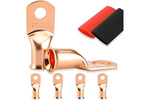 4PCS Battery Cable Ends, 2/0 Gauge Wire Connectors 5/16 Copper Wire Lugs, Bare Copper Eyelets with Heat Shrink Tubing by HOUSUN