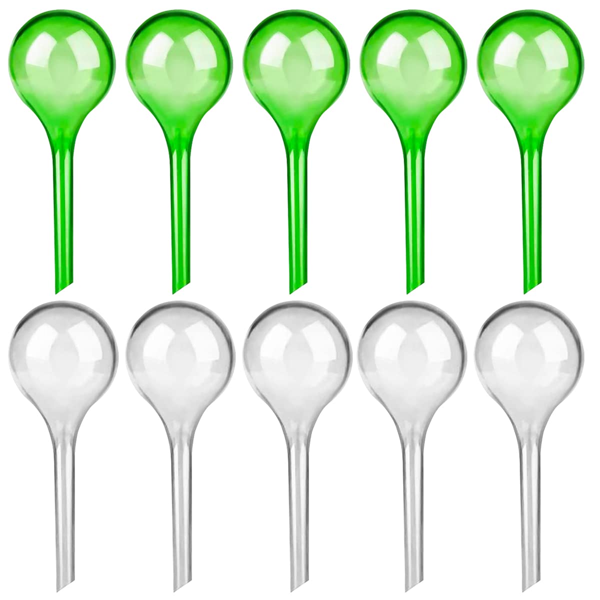 huahuo 10 Pack Plant Watering Globes, Self-Watering Devices for Plants, Plastic Automatic Watering Ball for Indoor Outdoor Plants Watering Globes (Green & Transparent)