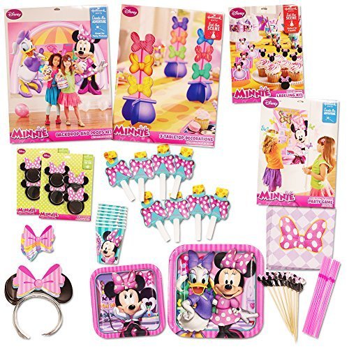 Disney Minnie Mouse Party Supplies Ultimate Set (108 Pieces) -- Party Favors, Birthday Party Decorations, Plates, Cups, Napkins, Minnie Mouse Ears and More!