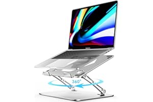 ivoler Adjustable Laptop Stand with 360° Rotating Base, Ergonomic Laptop Stand for Desk, Foldable & Portable Laptop Riser, for Collaborative Work, Fit MacBook Laptops up to 16 inches Silver