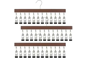 Closet Organizer with 12 Clips - Space Saving Hanging Closet Organizer, 360° Rotating Multiple Pants Hanger Wood Legging Hang
