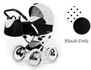 Lux4Kids Retro Kinderwagen 3 in 1 Komplettset mit Autositz Buggy Megaset Marget Black Dots 2in1 ohne Autositz