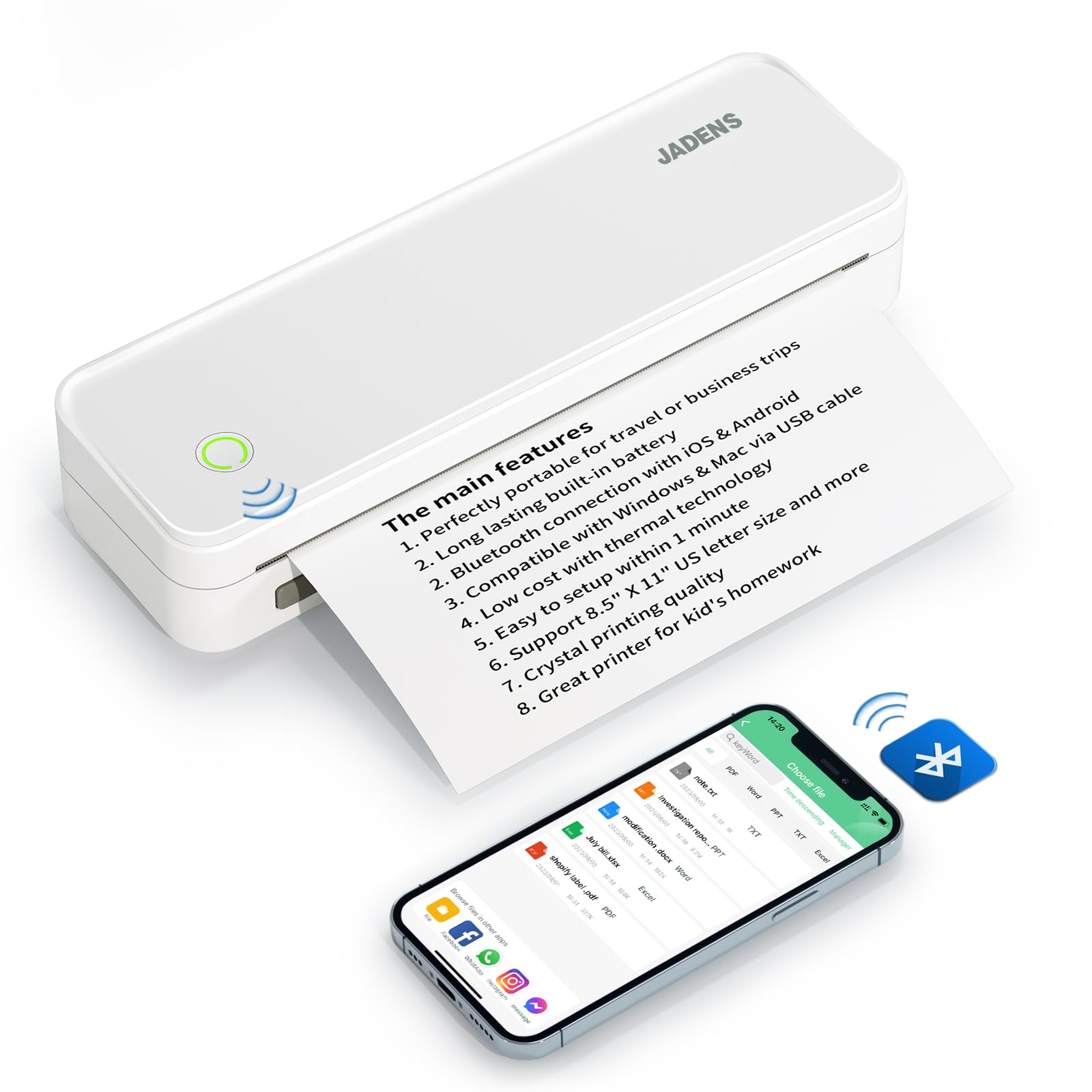 JADENS Portable Printers Wireless for