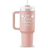 ROSTANTEN Cat Mom Gifts for Women - Cat Gifts for Women - Cats Lover Gift for Woman - Mothers Day Gift for Cats Lovers, Lady - 40 oz Travel Cup Insulated Tumbler with Handle & Straw