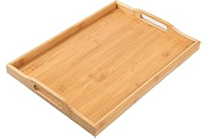 GKYMYZ Bamboo Wood Tray with Handles,16.5x11.5x2 inches,Wooden Serving Trays,Couch Tray Table,Suitable for Dinner Tray,Tea Tr