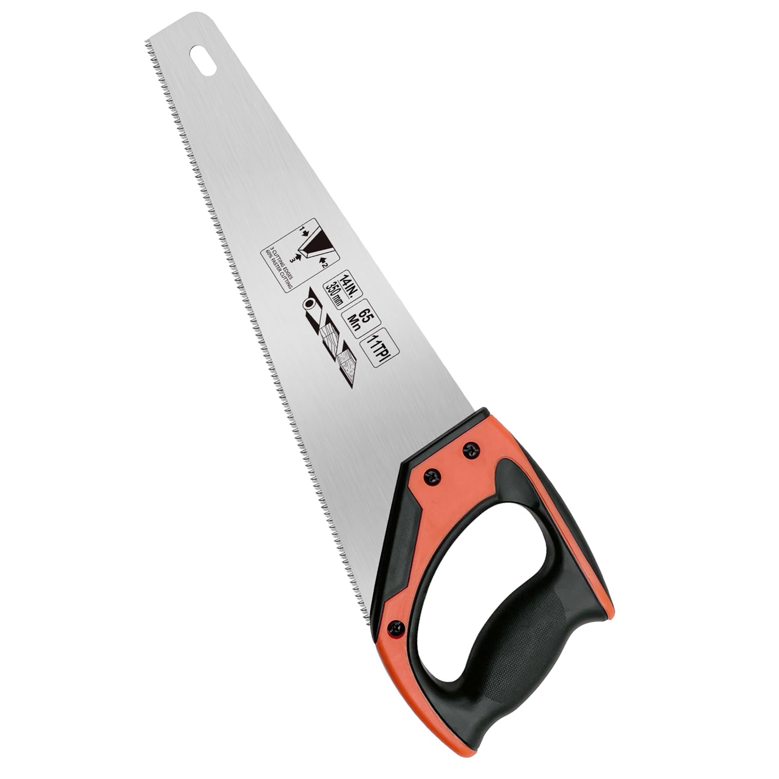 14 Inch Wood Hand Saw, Non-Slip Ergonomic Handle Rustproof Wood Saw, 11 TPI Universal Handsaw for Woodworking-Orange