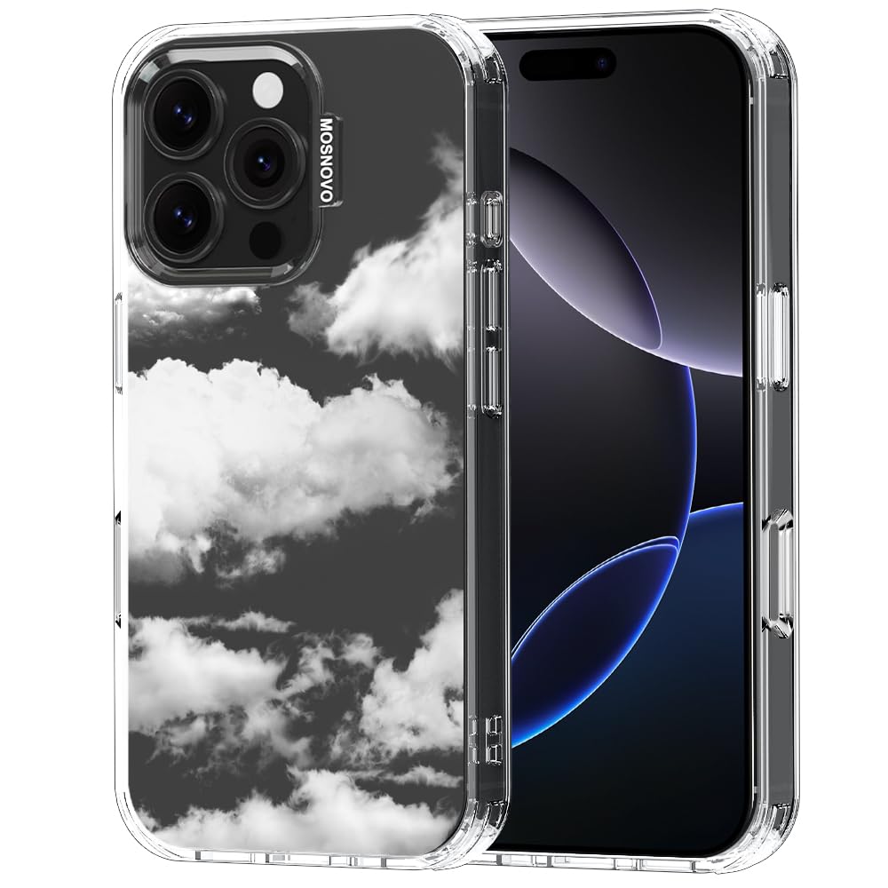 MOSNOVO Case for iPhone 16 Pro, [Buffertech 6.6ft Military-Grade Drop Protection] [Anti Peel Off Tech] Clear TPU Bumper Phone Case Cover Design - Cloud
