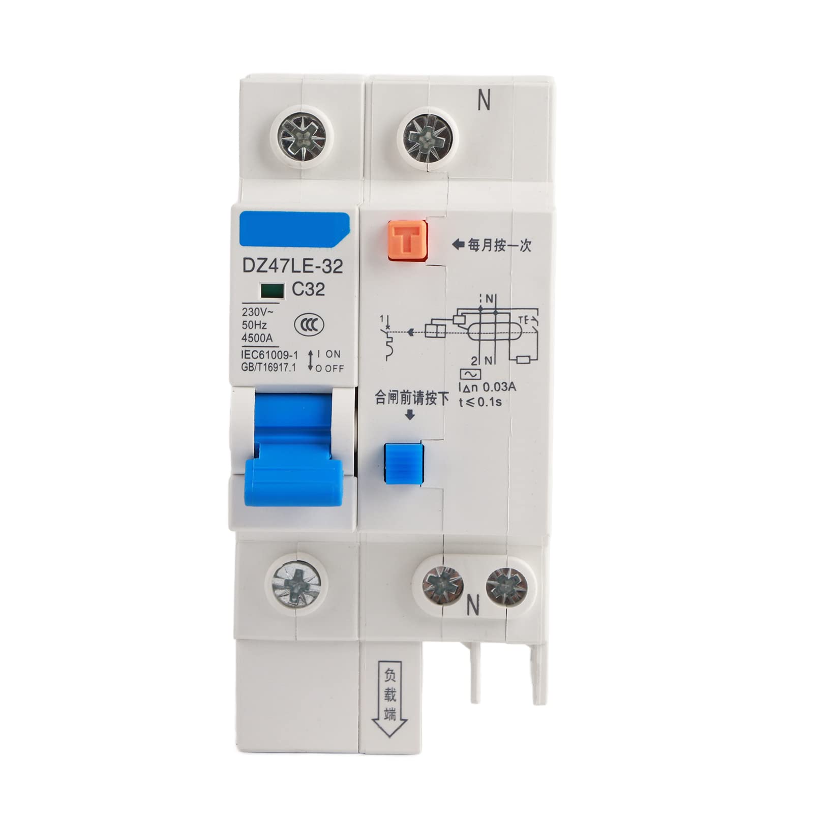 1pc Residual Current Device RCCB 30mA 230V Model DZ47LE-32 1P + N C32 with Overload Short Circuit