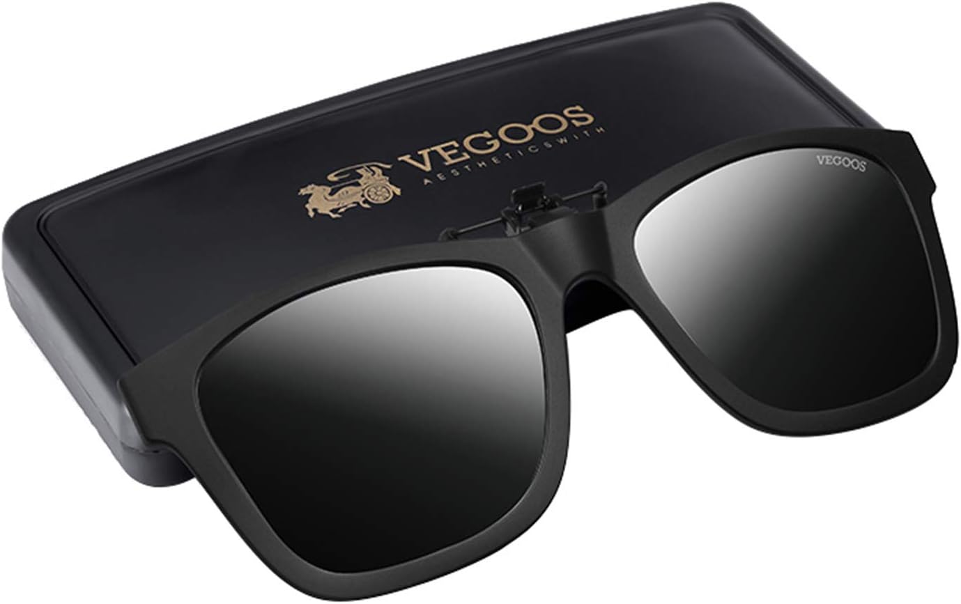 VEGOOS Polarized Clip on Sunglasses for Men Women Flip up Sunglasses TR90 Frame Over Prescription Glasses