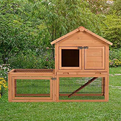 PawHut 53" Backyard Wooden Chicken Coop Rabbit Playpen Hutch Pet House