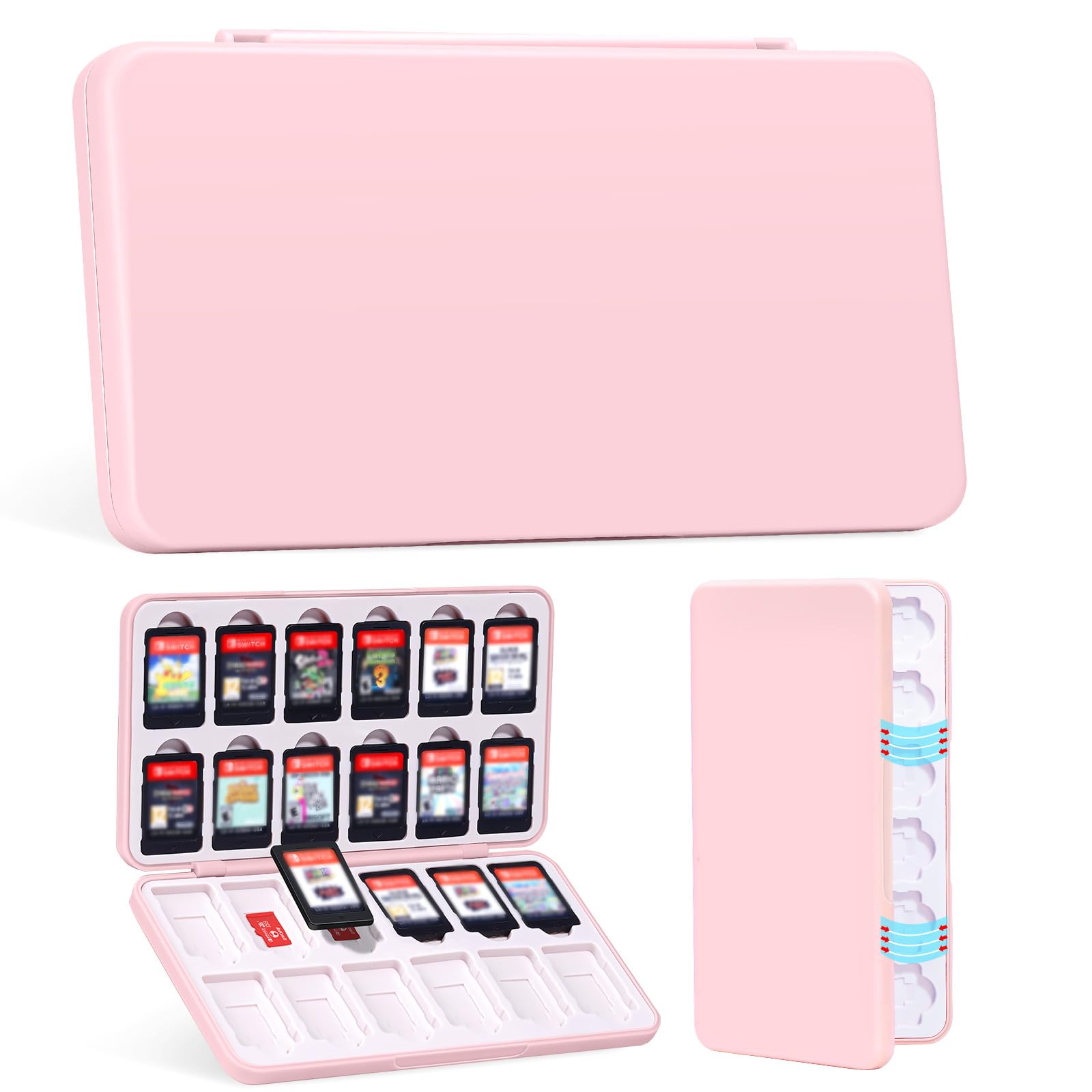 Photo 1 of JINGDU 24-Slot Switch Game Card Case Compatible with Switch Games & micro SD Cards, the Games Holder Organizer Suitable for NS2/NS/Lite/OLED Game Cards, Pink