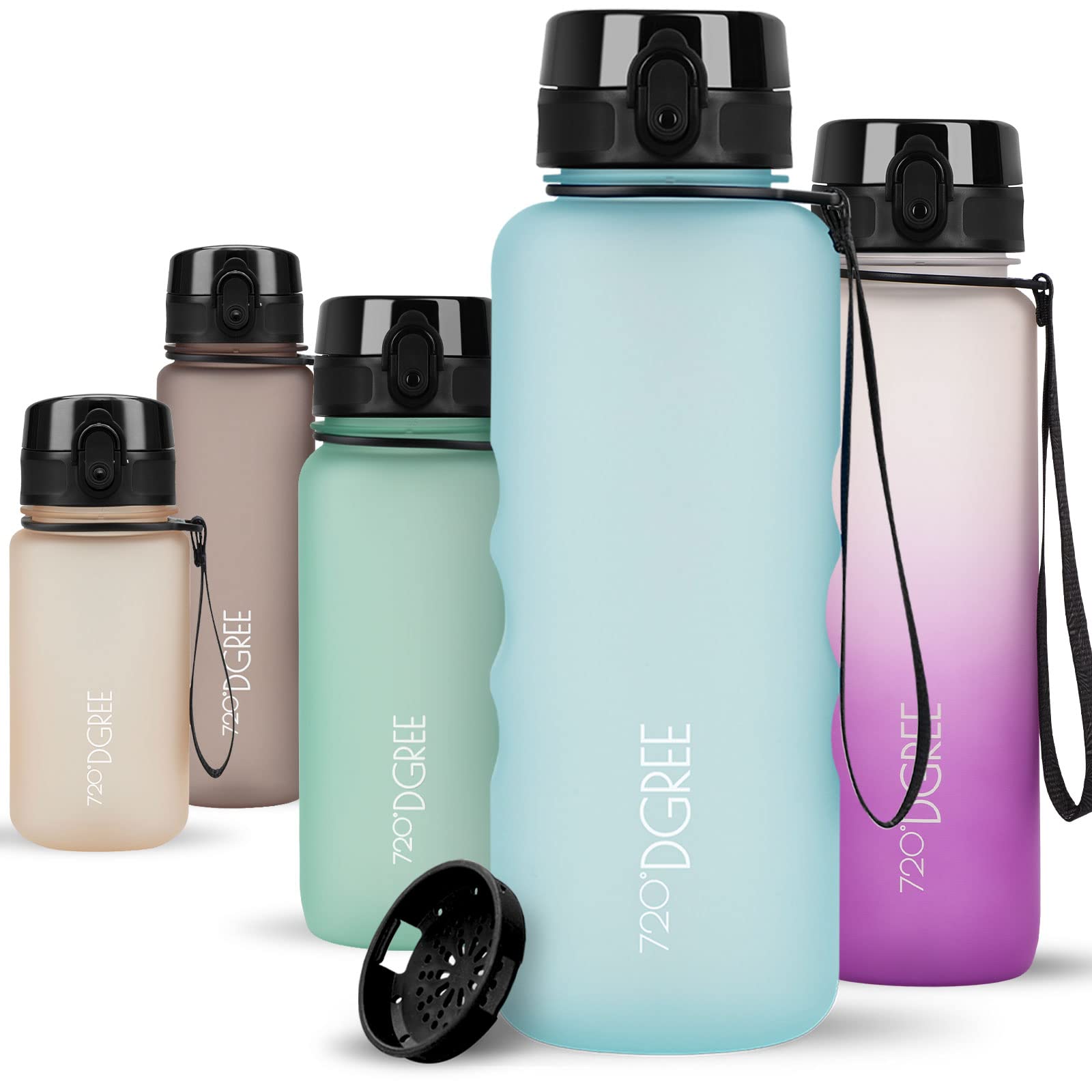 720°DGREE Water Bottle 1.5l “uberBottle“ softTouch +Sieve - BPA-Free, Leakproof, Reusable Drinking Bottle - XL Sports Bottle for all Day Hydration, Gym, Fitness, Office, University, Hiking, Travel