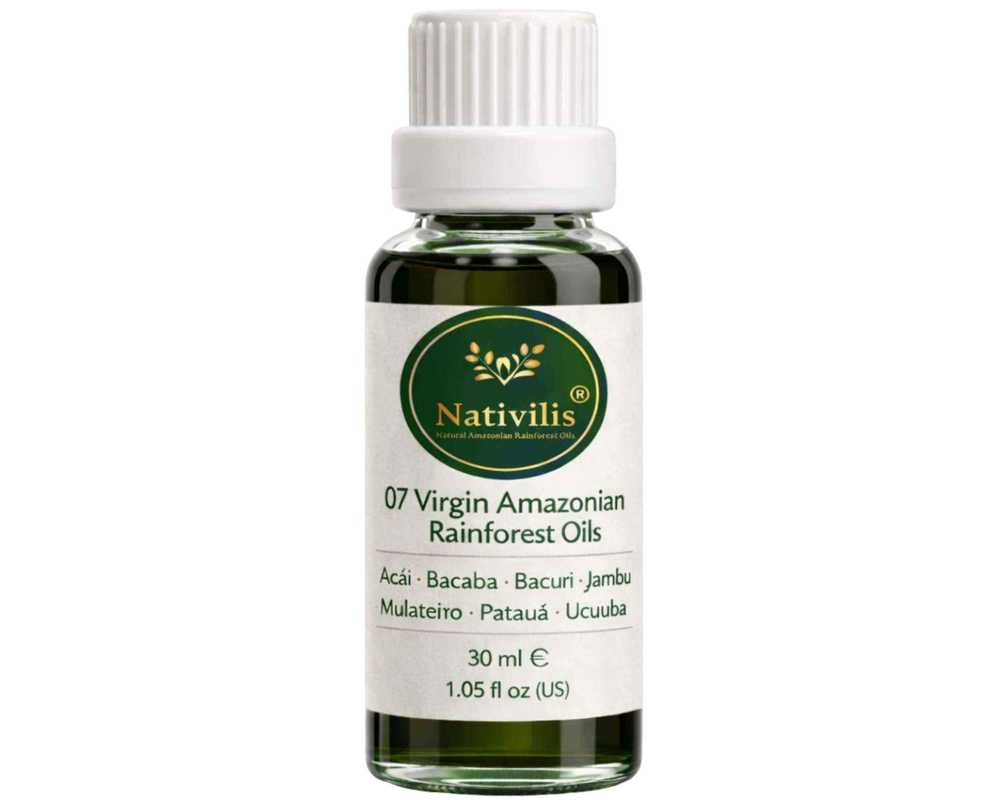 Nativilis 07 Virgin Amazonian Rainforest Oils - ACAI - BACABA - BACURI – JAMBU - MULATEIRO - PATAUA – UCUUBA - skin care powerful anti-aging COPAIBA properties