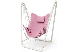 TOREVSIOR Hammock Chair with Stand,Heavy-Duty Hanging Chair with Stand, for Indoor Outdoor,Sturdy Swing Chair Stand Max Load 350 pounds(Hammock Chair Included) (Pale Pink)