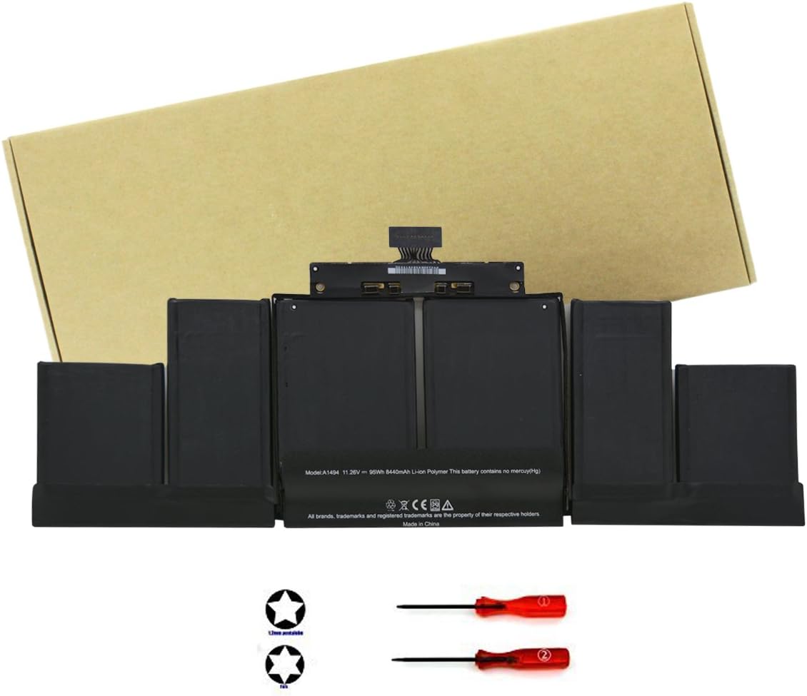 Liduo New Laptop Battery for Apple MacBook Pro 15 inch Retina Mid 2014 Late 2013 Retina A1398 ME293 ME294 / Apple A1494 Laptop Notebook battery / Li-Polymer 11.26V 95Wh with Two free screwdriver