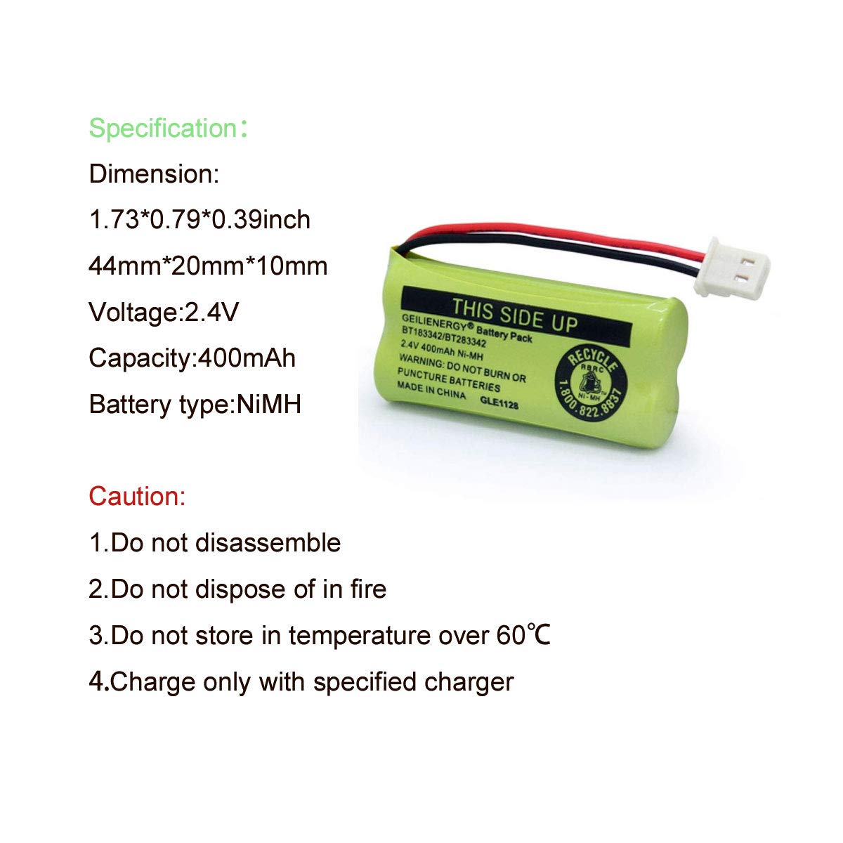 GEILIENERGY BT162342 BT262342 Battery Compatible with BT183342 BT283342 BT166342 BT266342 Vtech CS6114 CS6419 CS6719 with AT&T EL52300 CL80112 CS6719-2 Cordless Handsets (Pack of 4)