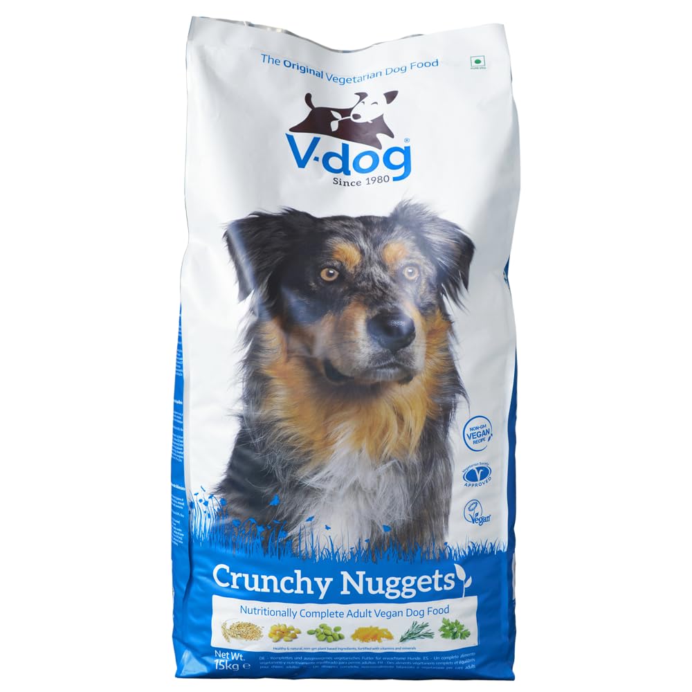 V-Dog Crunchy Nuggets Vegan Dog Food – High-Protein Plant-Based Kibble for Dogs, 15kg