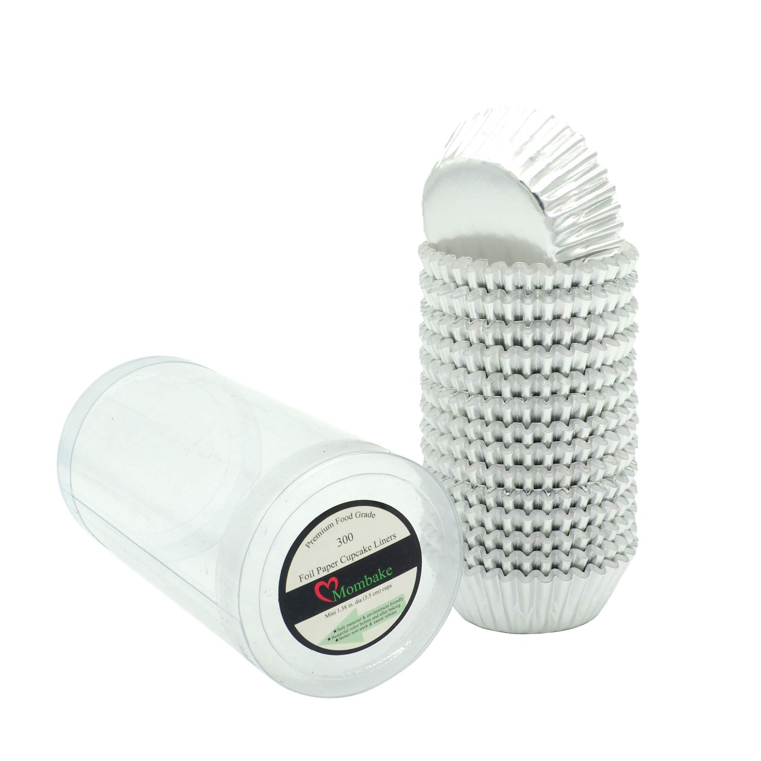 Mombake Mini Foil Cupcake Cases,Muffin Baking Cups(Silver, 300-Count)