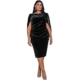 Betsy & Adam Womens Betsy & Adam Women's Knee-Length, Velvet, Boat Neck, with Draped Detail and Open Back Silhouette (Plus)