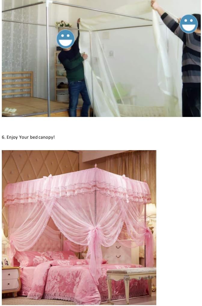 Uozzi Bedding 4 Corners Post Pink Canopy Bed Curtain for Girls & Adults - Cute Cozy Drape Square Netting for Twin Bed - 4 Opening 45" W x 80" L Mosquito Net - Princess Bedroom Decoration: Home & Kitchen