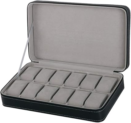 Noir Ecrin Pour Montres En Cuir 12 Compartiments Portable Boite A Montres Coffret De Rangement Pour Montres Boites A Bijoux Avec Fermeture A Glissiere Coffret Pour Homme Et Femme Amazon Fr Sports Et