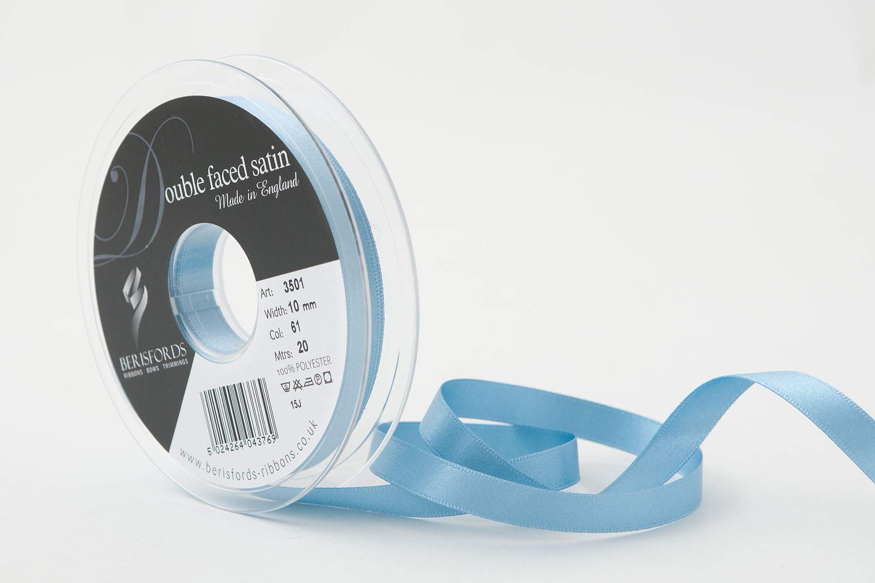 Berisfords Double FACE Poly Satin Ribbon, Dusky Blue, 10 mm — image 1