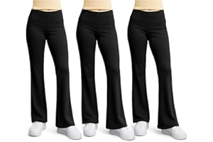 BEAT STREET BASICS Beat Street Girls Flare Leggings - 3 Pack Athletic Kids Fold Over Waist Bell Bottom Pants for Yoga, Dance - Made in USA