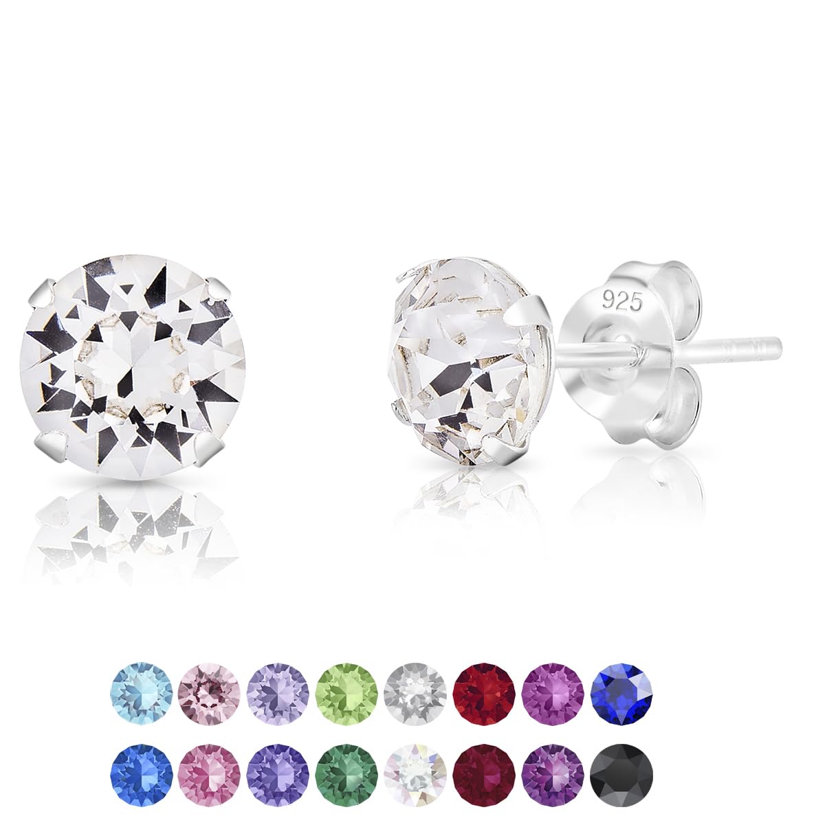 925 Sterling Silver Stud Earrings with Clear Crystals 6mm - Small Round Hypoallergenic Ear Studs - Unisex Sparkly Diamond - Piercing for Men and Women, Classic and Elegant Gift