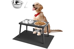 ADENGL Metal Raised Dog Bowl Stand for Large and Medium Dogs, Stronger Elevated Dog Bowls with Sprill Proof Mat, Dog Food & Water Bowls 10" Tall Dog Feeder (42OZ-Stainless Steel Dog Bowls, Mat-16x24)