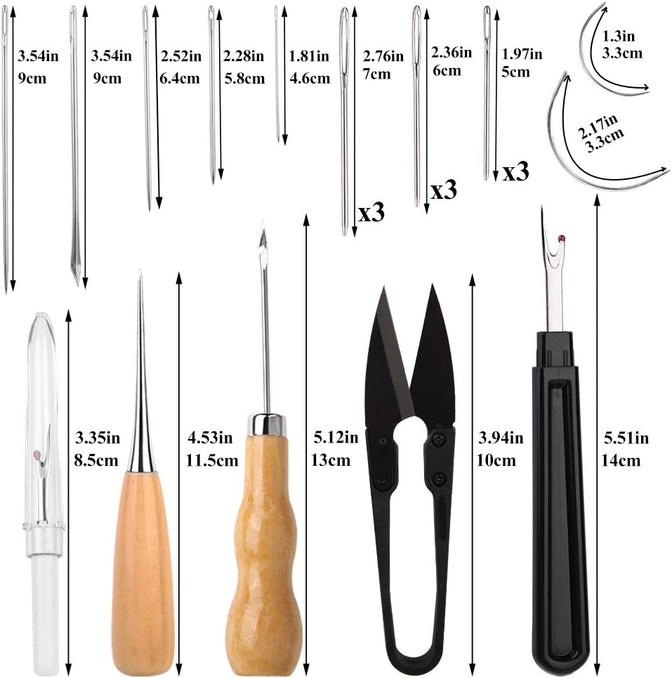 32 Pcs Leather Sewing Kit, Upholstery Repair Kit with 8 Colors Sewing Thread, Leather Sewing Needles, Awl, Scissors - Image 3