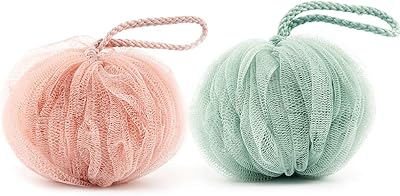 Omenluck 2Pcs Mesh Pouf Loofah Shower Bath Sponge Balls Exfoliating Scrubber Set