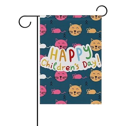 Amazon Com Kguanji Garden Flag Happy Children S Day Cat Mouse